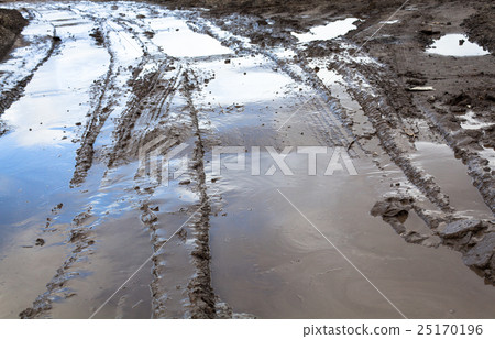 Mud and puddles on the dirt road Mud and puddles on the dirt road 25170196