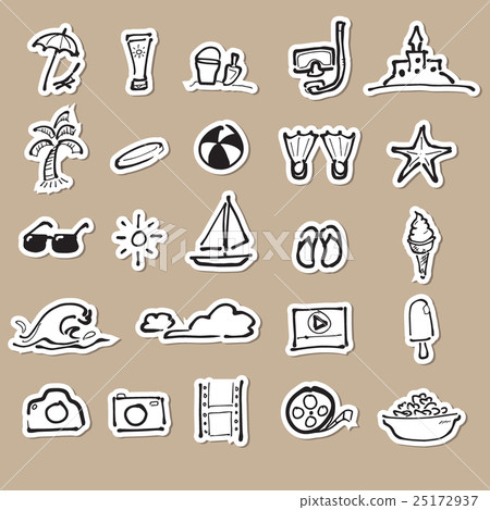 Summer vacation on beach drawing icons paper cut 25172937