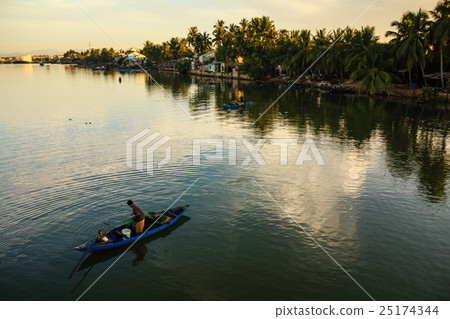 Fisherman is fishing in sunrise at Thu Bon river 25174344