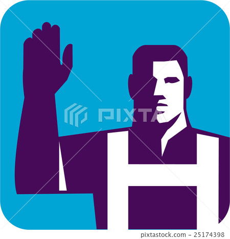 Worker Right Arm Raise to Vote Square Retro Worker Right Arm Raise to Vote Square Retro 25174398