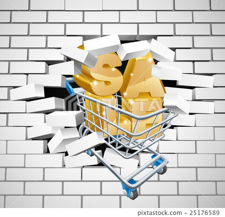 Sale Shopping Cart Smashing Wall 25176589
