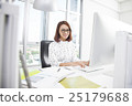 Smiling asian businesswoman working at office desk 25179688