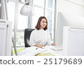 Smiling asian businesswoman working at office desk 25179689