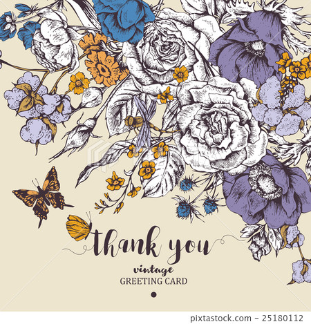 Vintage floral vector card with roses, anemones 25180112