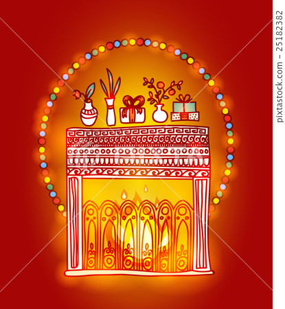 Vector hand drawn background with Fireplace 25182382