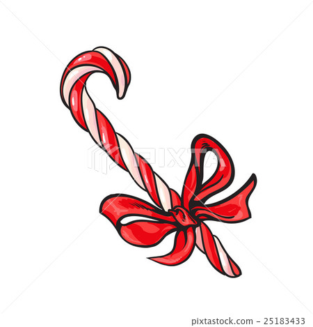 Christmas candy cane with red bow Christmas candy cane with red bow 25183433