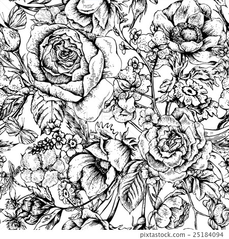 Vintage floral vector seamless pattern with roses 25184094