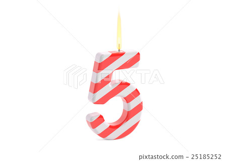 Birthday candle with number 5, 3D rendering 25185252