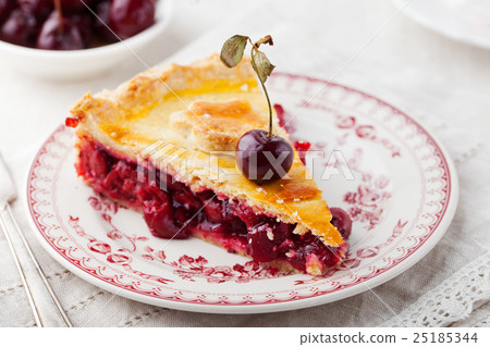 Slice of cherry pie with ice cream 25185344