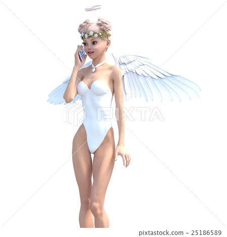 A cute angel calling with a smartphone perming3DCG Illustration material A cute angel calling with a smartphone perming3DCG Illustration material 25186589