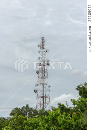 Communications tower on cloudy background Communications tower on cloudy background 25189053