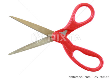 Open scissors with red handle isolated on white 25190646