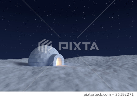 Igloo icehouse with warm light under the night sky 25192271