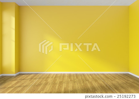 Empty room with yellow walls and wooden parquet Empty room with yellow walls and wooden parquet 25192273