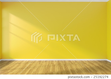 Yellow wall of empty room and wooden parquet floor Yellow wall of empty room and wooden parquet floor 25192274
