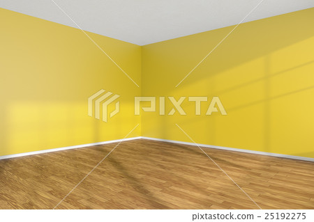 Empty yellow room corner with wooden parquet floor Empty yellow room corner with wooden parquet floor 25192275