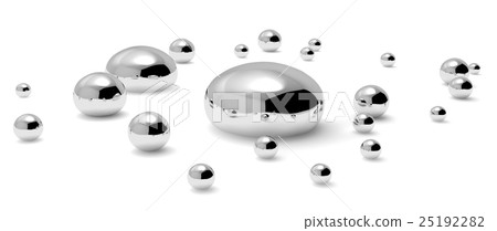 Many mercury (Hg) metal drops closeup 25192282