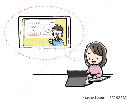 E-Learning _ Girls _ Tablet _ Distance Lesson - Stock Illustration ...