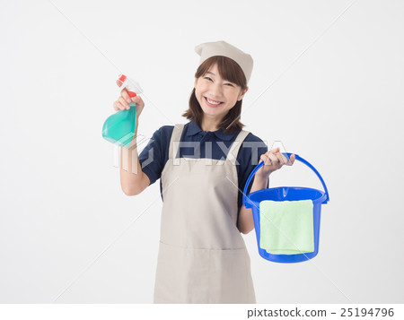 A young woman with detergent and bucket A young woman with detergent and bucket 25194796