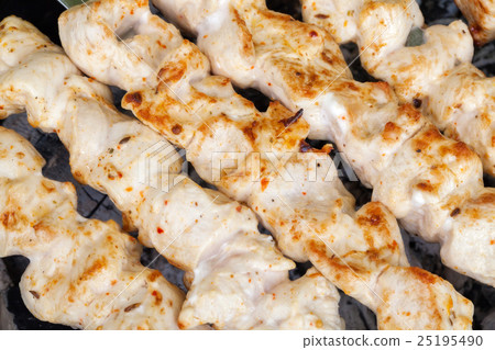 Barbecue skewers with meat on the brazier. Chicken Barbecue skewers with meat on the brazier. Chicken 25195490