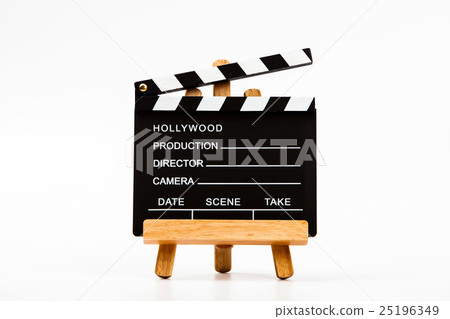 Black Clapperboard on reading desk isolate 25196349