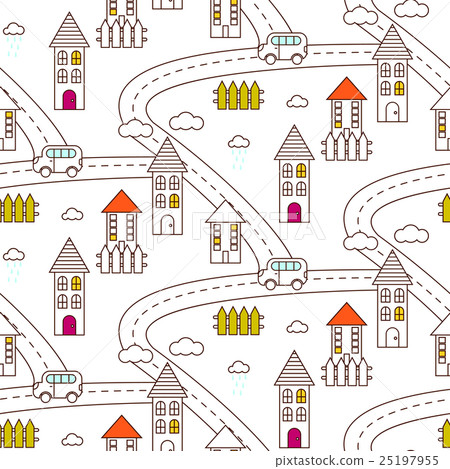 Outline village seamless pattern. Outline village seamless pattern. 25197955