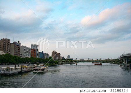 Scenery of Asakusa seen from Azuma Bridge at sunset 25199854