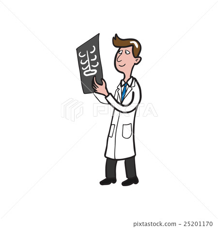 Doctor looking at x-ray film cartoon drawing 1 25201170