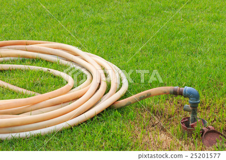 White rubber tube on the grass of urban park. 25201577