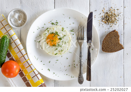 fried eggs with bread on a white plate fried eggs with bread on a white plate 25202027