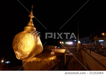 Kyaikhtiyo or Kyaiktiyo Pagoda at dusk in Myanmar. 25202064