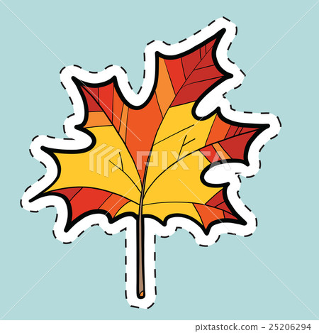Autumn maple leaf, nature seasons. label sticker 25206294