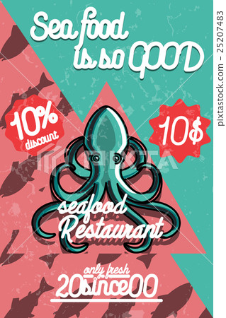 Color vintage seafood restaurant poster Color vintage seafood restaurant poster 25207483