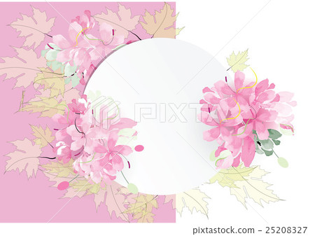 paper circle frame  with frame of pink flowers cir 25208327