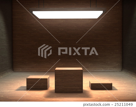 Modern podium set in an empty room made of wood . 25211049