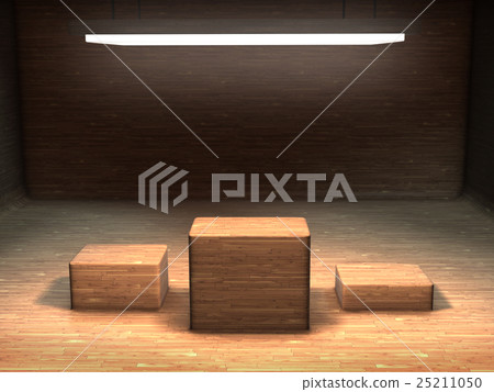 Modern podium set in an empty room made of wood . 25211050