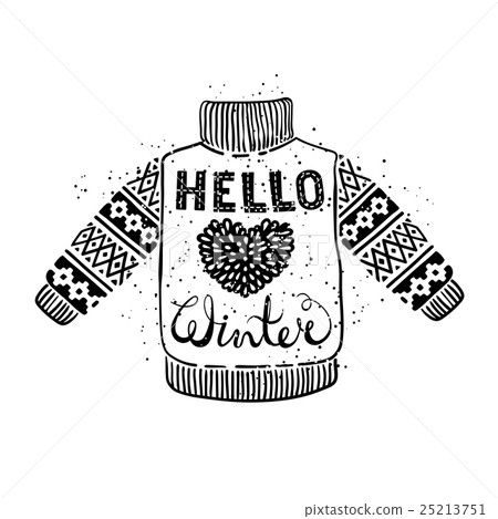 Hello winter text and knitted wool sweater with a 25213751