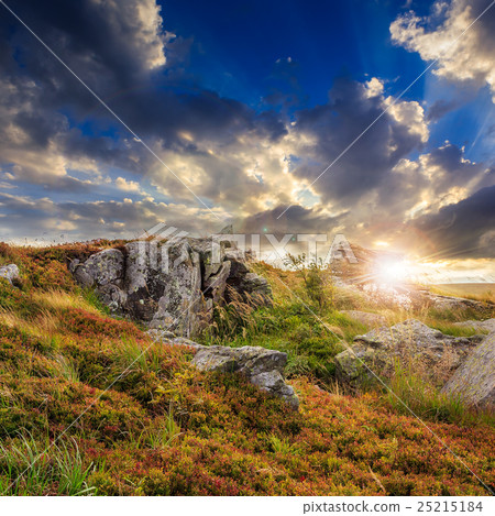 light on stone mountain slope with forest 25215184