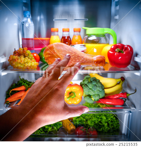 Human hands reaching for turkey leg food at night in the open re 25215535