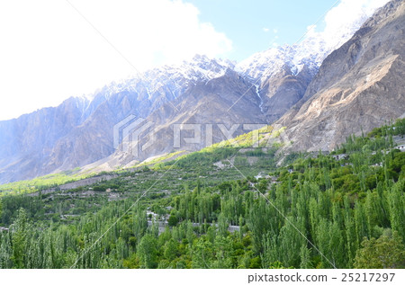 Beautiful mountains and villages and fresh green seen from Hunzakalibabad in Pakistan 25217297