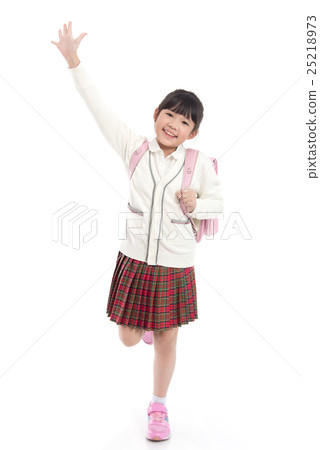 Asian child in school uniform with pink school bag 25218973