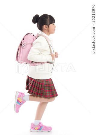 Asian child in school uniform with pink school bag 25218976