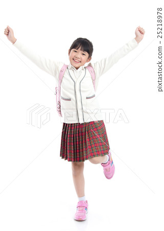 Asian child in school uniform with pink school bag 25218978