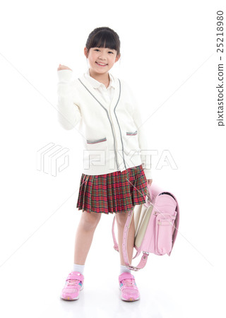 Asian child in school uniform with pink school bag 25218980