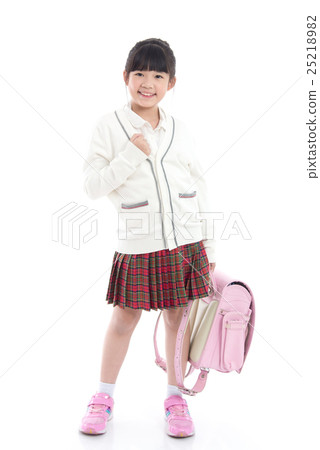 Asian child in school uniform with pink school bag 25218982