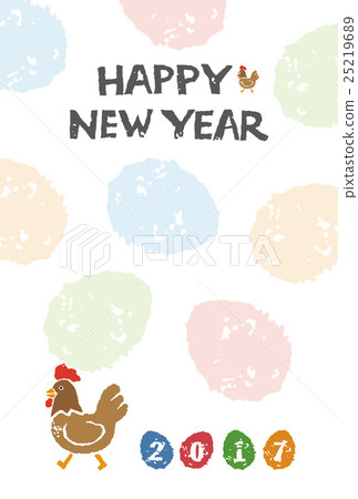 Rooster year, Illustration of new year card of chicken and egg Rooster year, Illustration of new year card of chicken and egg 25219689