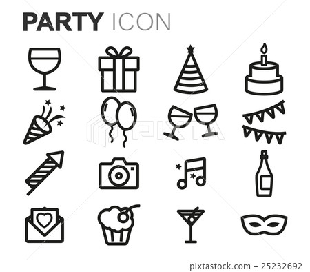 Vector black line party icons set 25232692
