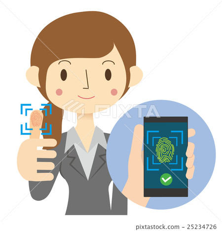 用拇指進行指紋認證的女性 — 智慧型手機核准影像 25234726