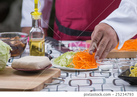 Chef prepared slice of carrot for cooking 25234793