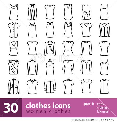 women clothes icons - tops, t-shirts, blouses women clothes icons - tops, t-shirts, blouses 25235779